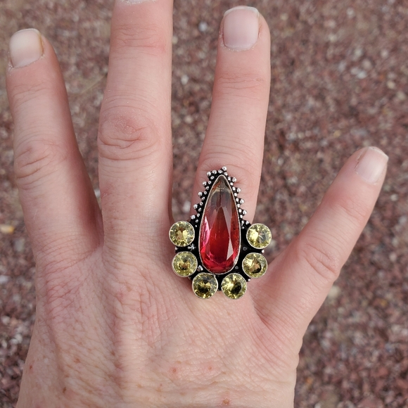 New Bi-Color Tourmaline & Citrine 925 Silver Ring. - Picture 11 of 14